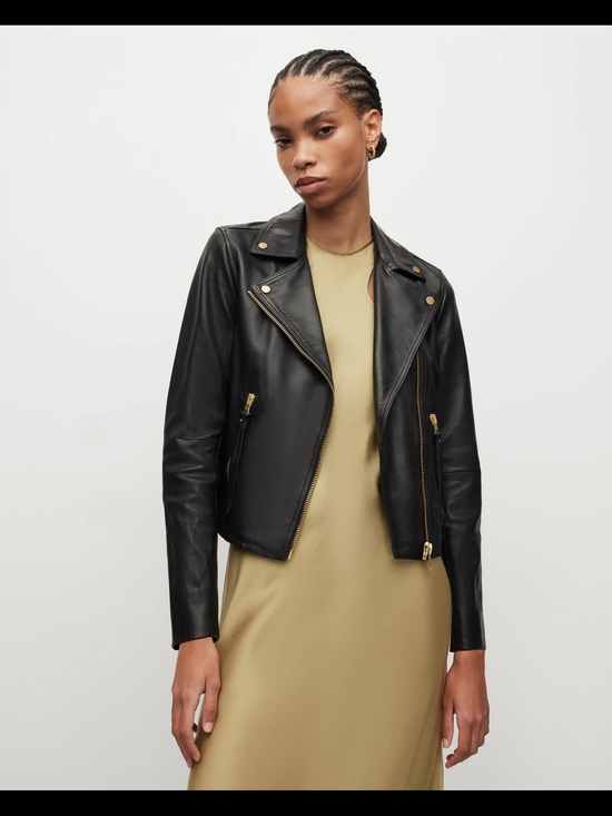 All Saints Jackets & Blazers - AllSaints Dalby Leather Biker Jacket - Black & Gold Hardware (US 8 / UK 12)